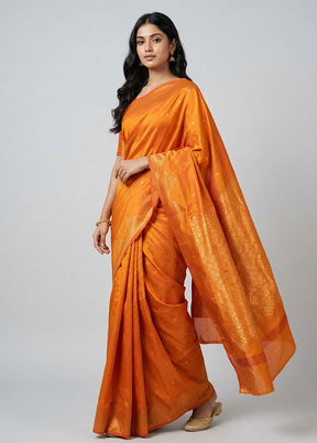 Rust Kanjivaram Silk Saree With Blouse Piece