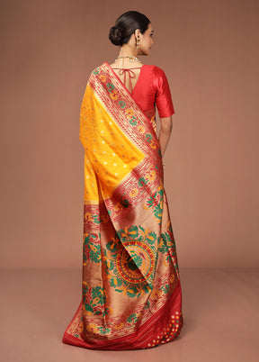 Yellow Dupion Silk Saree With Blouse Piece