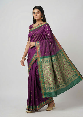 Purple Kanjivaram Silk Saree With Blouse Piece