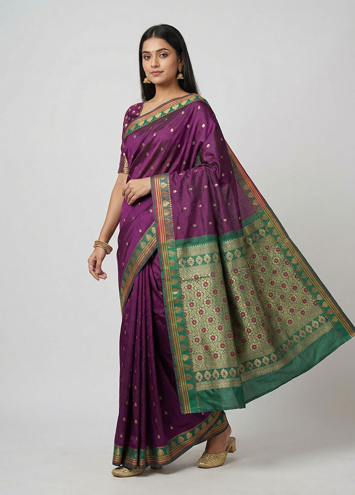 Purple Kanjivaram Silk Saree With Blouse Piece