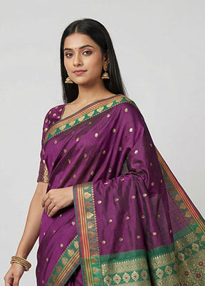 Purple Kanjivaram Silk Saree With Blouse Piece