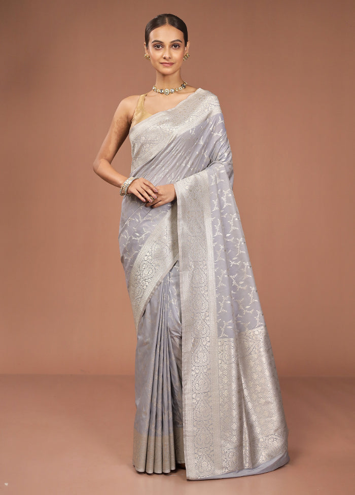 Grey Uppada Silk Saree With Blouse Piece
