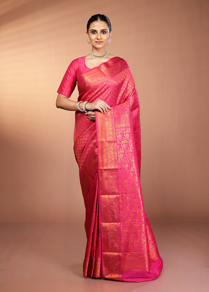 Pink Kanjivaram Silk Saree With Blouse Piece