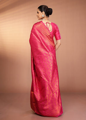 Pink Kanjivaram Silk Saree With Blouse Piece