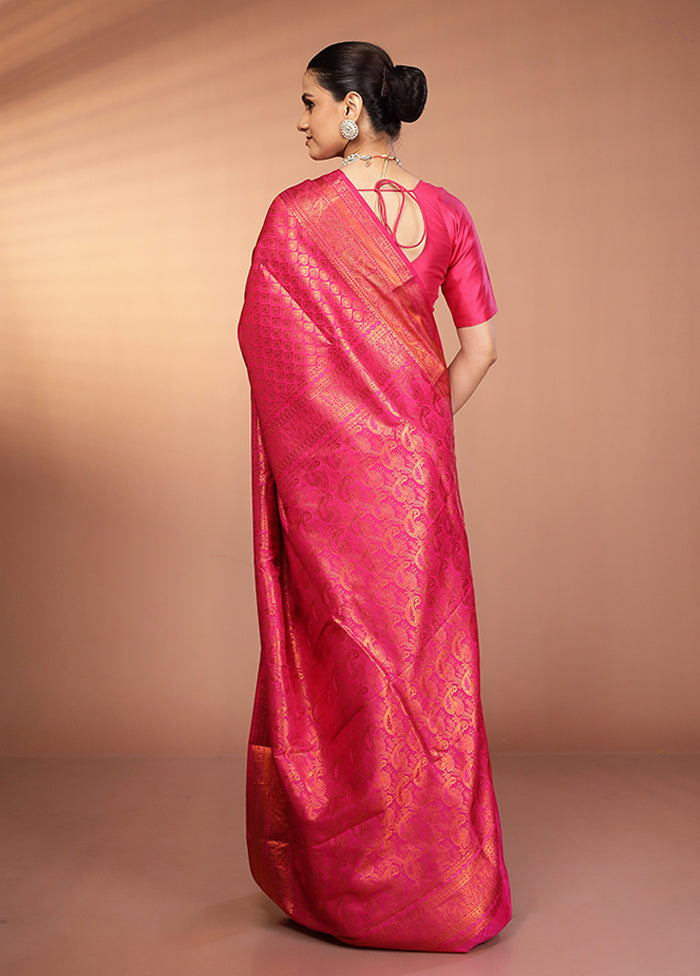 Pink Kanjivaram Silk Saree With Blouse Piece