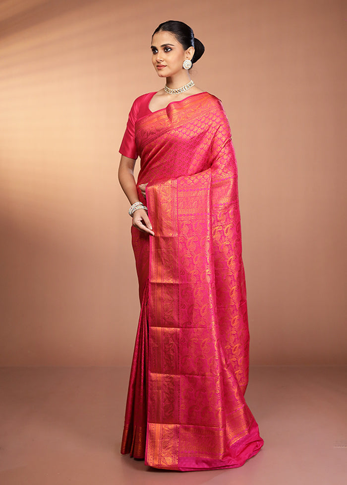 Pink Kanjivaram Silk Saree With Blouse Piece