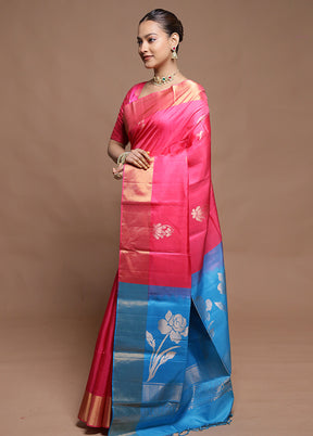 Pink Handloom Kanchipuram Pure Silk Saree With Blouse Piece