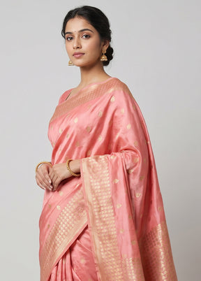 Pink Kanjivaram Silk Saree With Blouse Piece