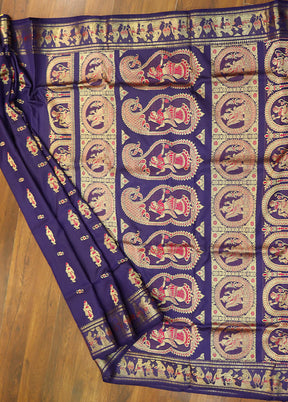 Purple Handloom Baluchari Pure Silk Saree With Blouse Piece