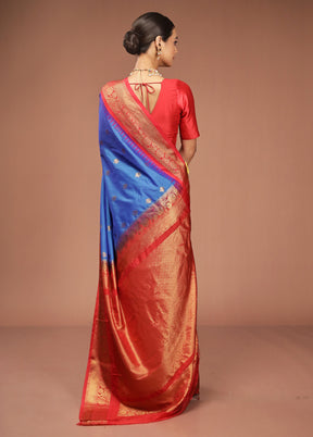 Blue Gadwal Silk Saree Without Blouse Piece