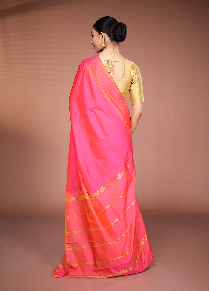 Pink Kanjivaram Silk Saree With Blouse Piece