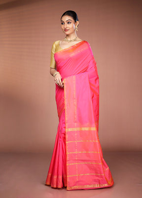 Pink Kanjivaram Silk Saree With Blouse Piece