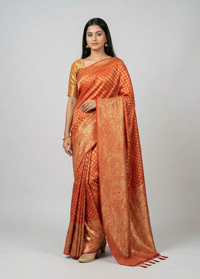 Red Dupion Silk Saree With Blouse Piece