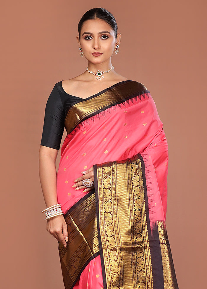 Pink Kanjivaram Silk Saree With Blouse Piece