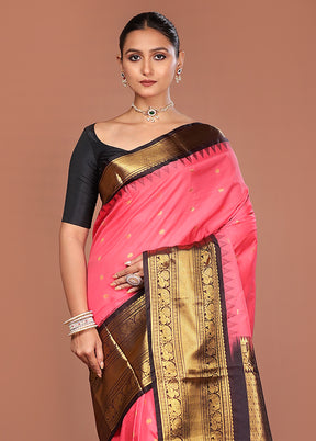 Pink Kanjivaram Silk Saree With Blouse Piece
