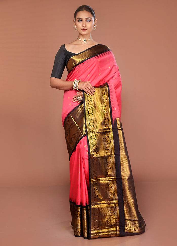 Pink Kanjivaram Silk Saree With Blouse Piece