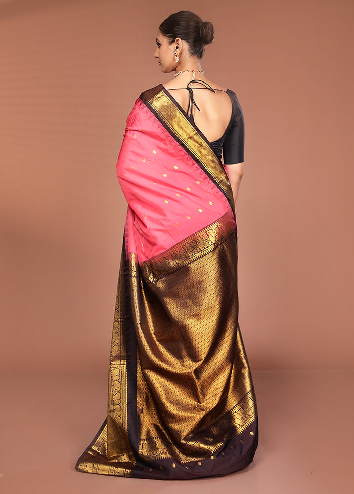 Pink Kanjivaram Silk Saree With Blouse Piece