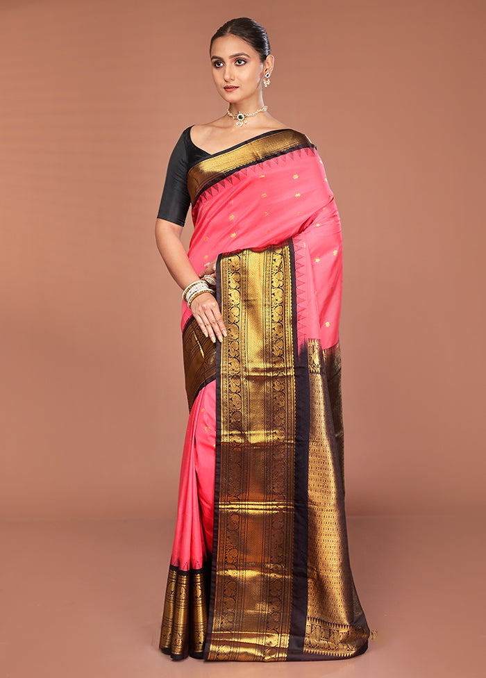 Pink Kanjivaram Silk Saree With Blouse Piece