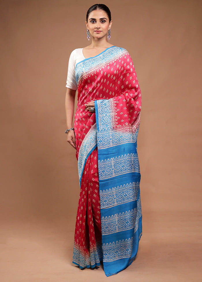 Pink Printed Silk Saree Without Blouse Piece