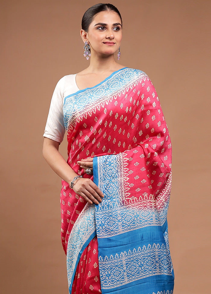 Pink Printed Silk Saree Without Blouse Piece