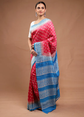 Pink Printed Silk Saree Without Blouse Piece