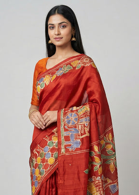 Multicolor Handloom Tussar Pure Silk Saree With Blouse Piece