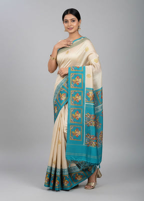 Green Handloom Tussar Pure Silk Saree With Blouse Piece