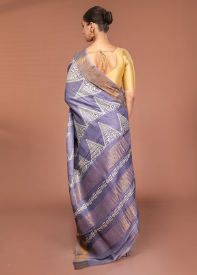 Grey Tussar Silk Saree With Blouse Piece