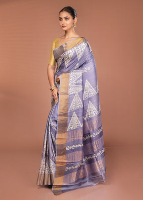 Grey Tussar Silk Saree With Blouse Piece