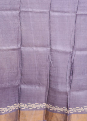 Grey Tussar Silk Saree With Blouse Piece