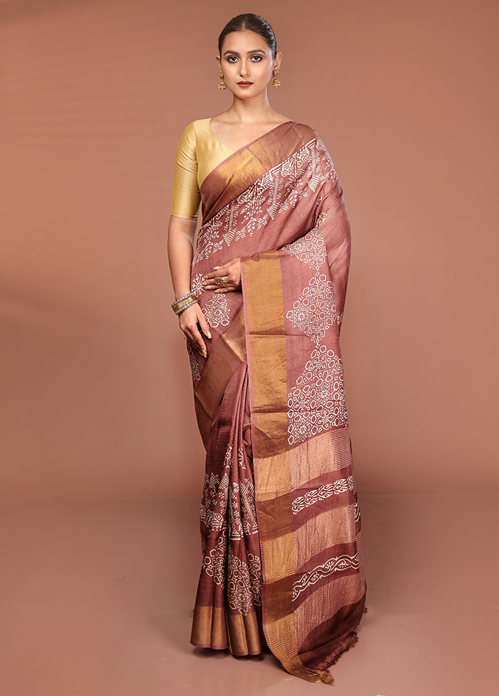 Brown Tussar Silk Saree With Blouse Piece