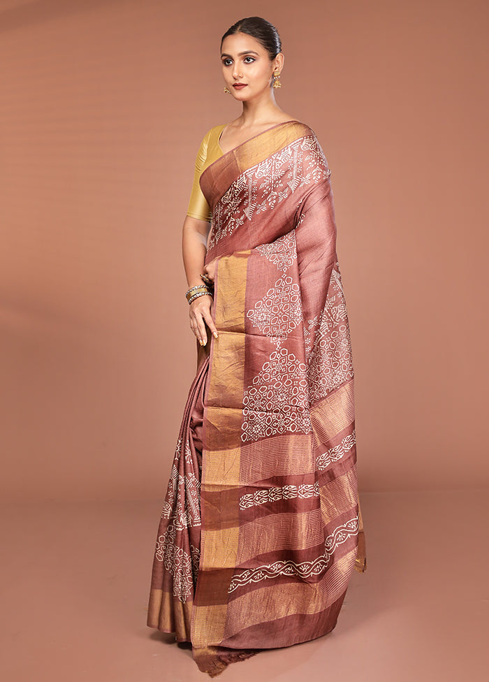 Brown Tussar Silk Saree With Blouse Piece