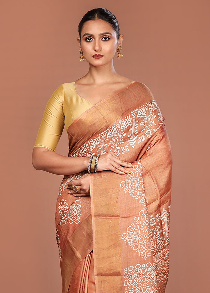 Brown Tussar Silk Saree With Blouse Piece