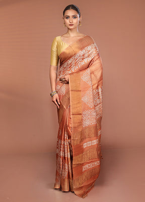 Brown Tussar Silk Saree With Blouse Piece