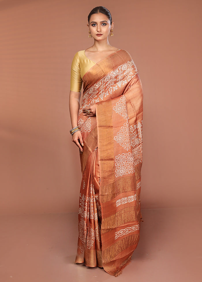 Brown Tussar Silk Saree With Blouse Piece
