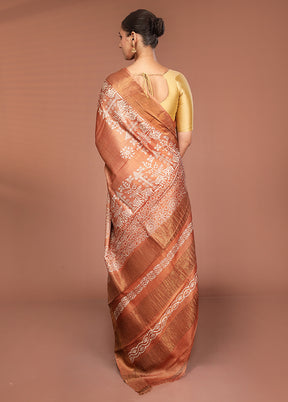 Brown Tussar Silk Saree With Blouse Piece