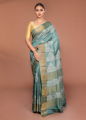 Green Tussar Silk Saree With Blouse Piece