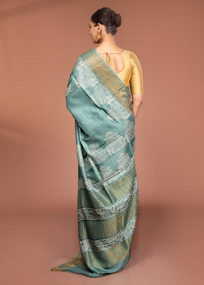 Green Tussar Silk Saree With Blouse Piece