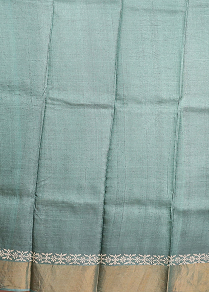Green Tussar Silk Saree With Blouse Piece