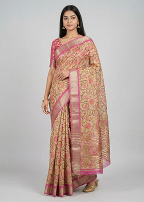 Cream Tussar Silk Saree With Blouse Piece