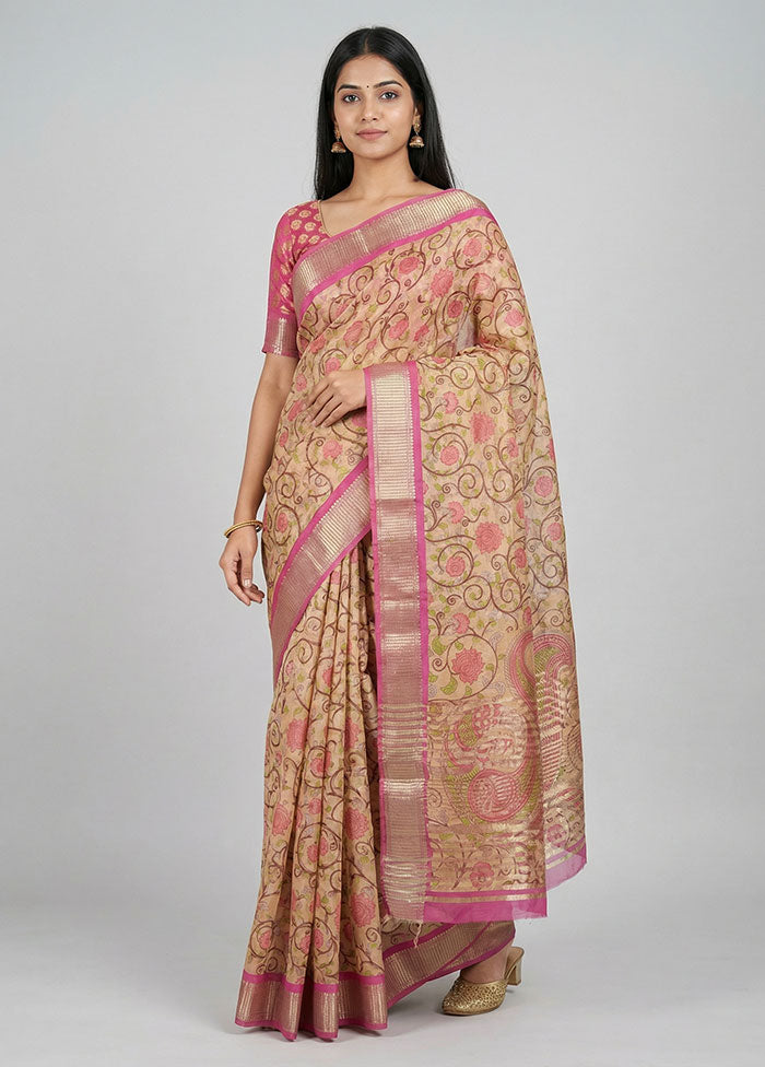 Cream Tussar Silk Saree With Blouse Piece