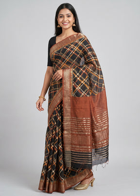 Black Tussar Silk Saree With Blouse Piece