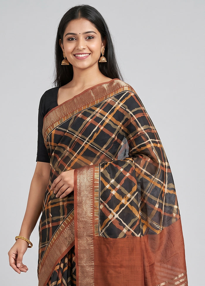 Black Tussar Silk Saree With Blouse Piece
