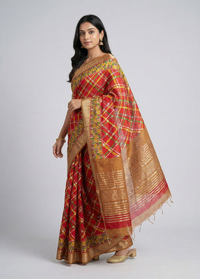 Red Tussar Silk Saree With Blouse Piece