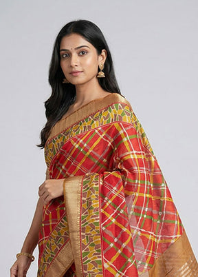 Red Tussar Silk Saree With Blouse Piece