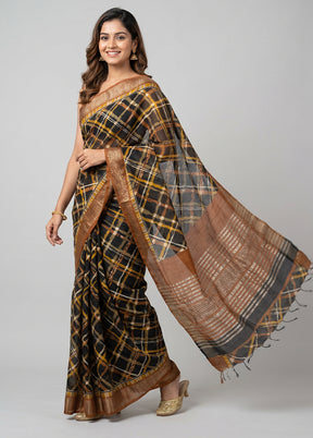 Black Tussar Silk Saree With Blouse Piece