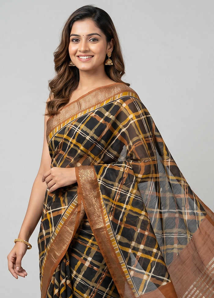 Black Tussar Silk Saree With Blouse Piece