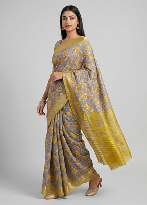 Grey Tussar Silk Saree With Blouse Piece