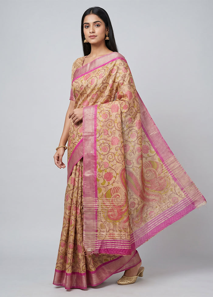Cream Tussar Silk Saree With Blouse Piece