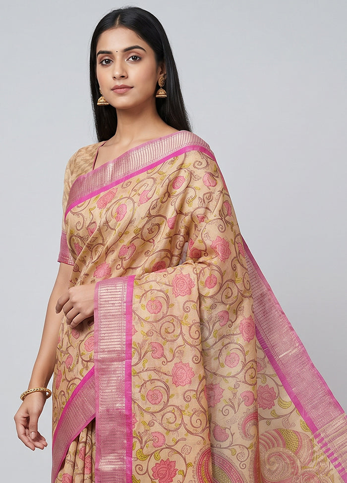 Cream Tussar Silk Saree With Blouse Piece